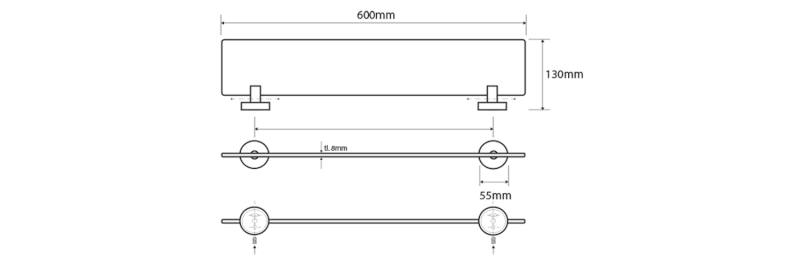 X-STEEL skleněná polička 600mm, nerez mat XS601