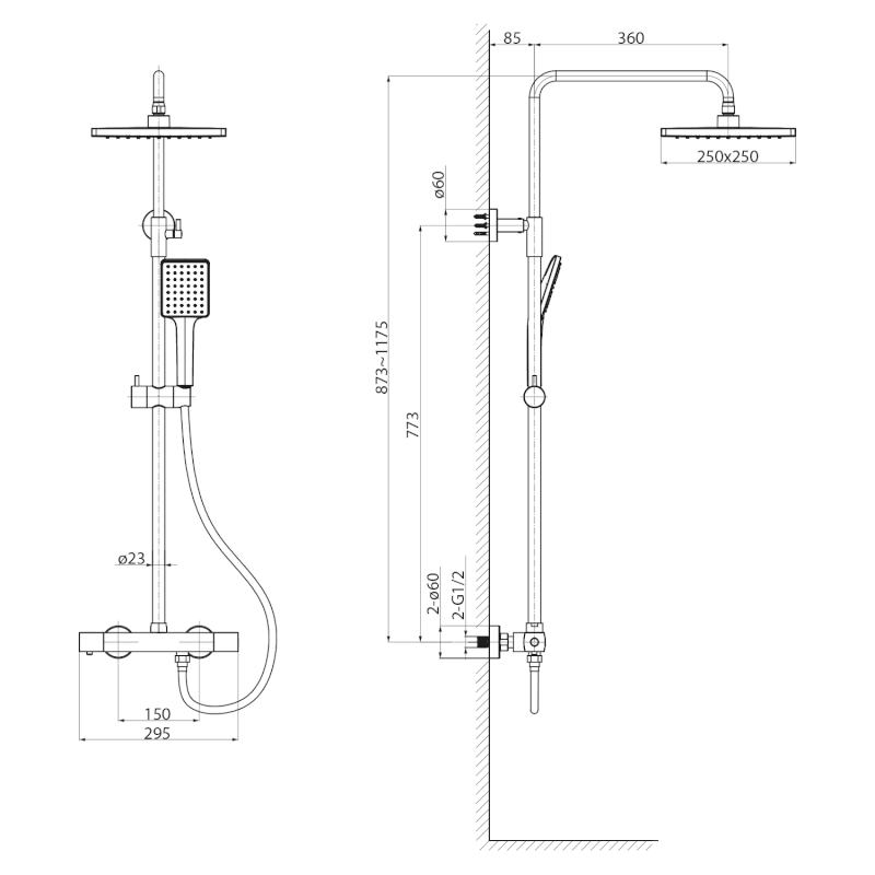 Sprchový sloup s termostatickou baterií, chrom KJ139