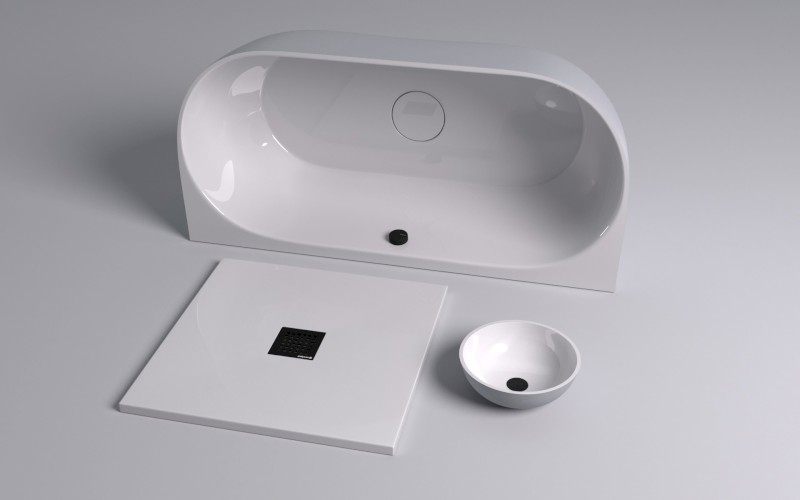 PAGODA nástěnná vana litý mramor 170x85x58cm, bílá/šedá mat 72976.32