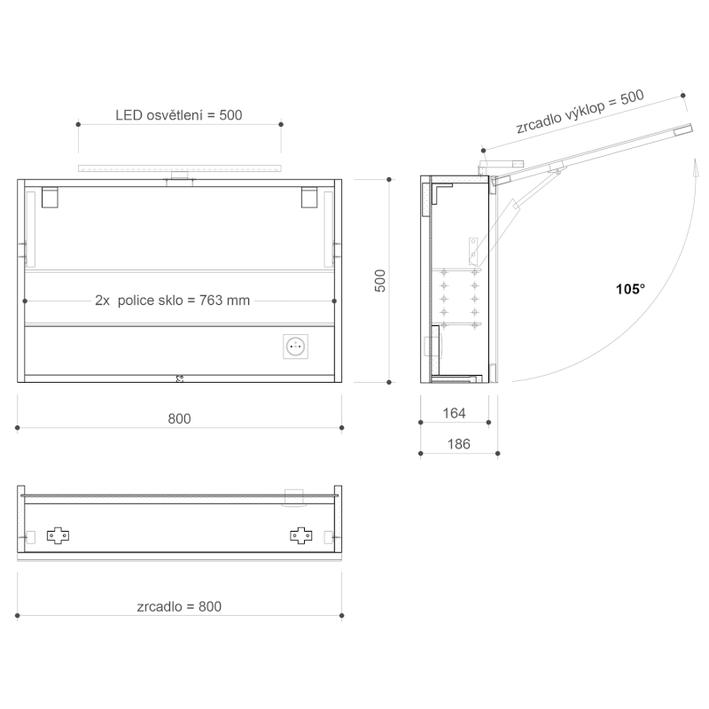 CLOE galerka s LED osvětlením 80x50x18cm, borovice rustik CE080-0016