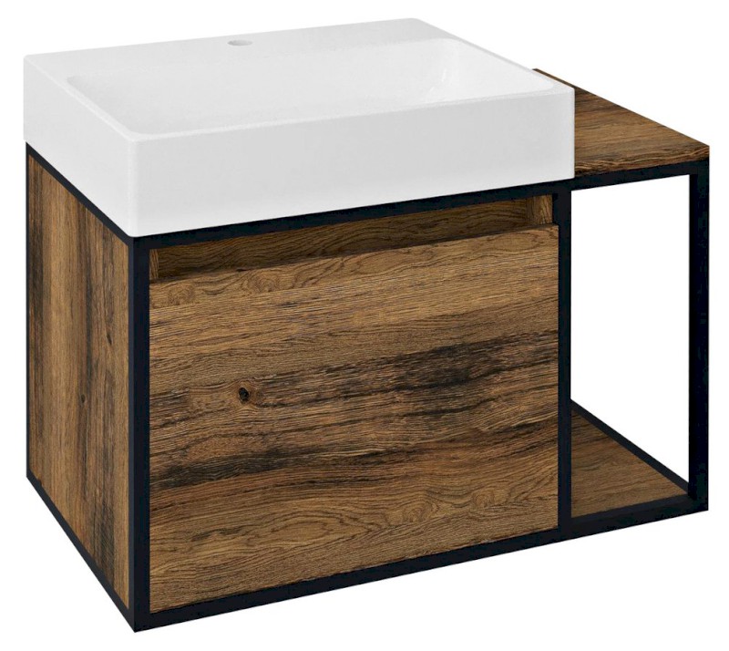 SKARA umyvadlová skříňka 80x49,5x46,5cm, černá mat/dub Collingwood CG003-1919