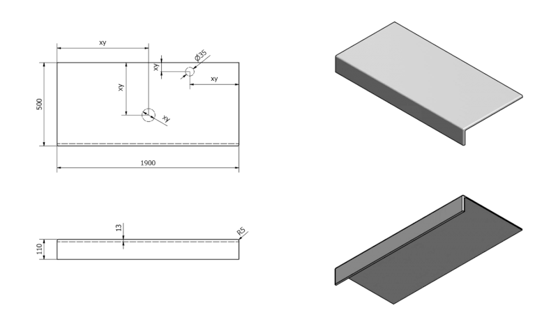 TAILOR rockstone deska 190x50 cm, provedení límce F TR190F