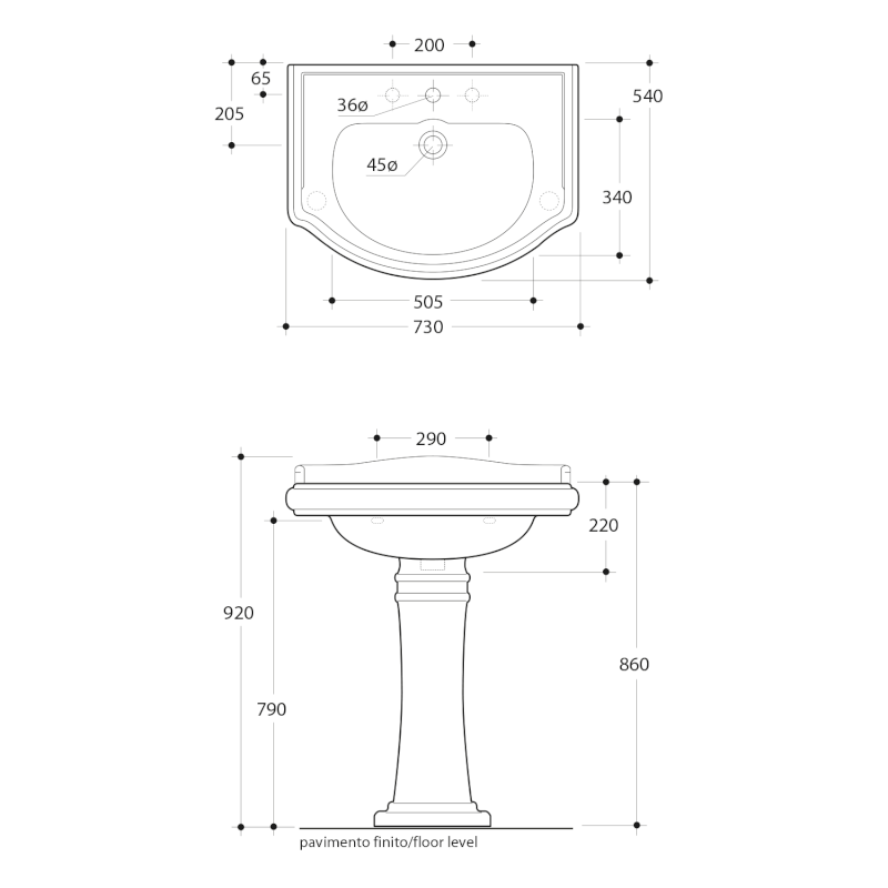 RETRO keramické umyvadlo 73x54cm, bílá 104701