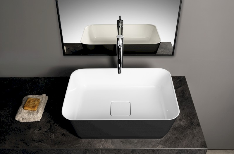 BANERA SQUARE umyvadlo na desku, litý mramor, 50x36cm, bílá/antracit mat 14596.52