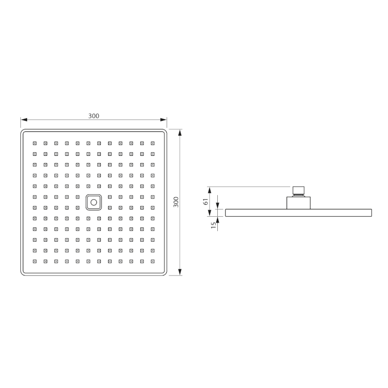 Hlavová sprcha, 300x300 mm, ABS/černá mat SC174B
