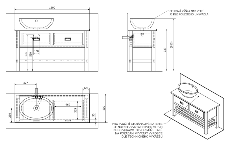 BRAND umyvadlová skříňka 130x73x50cm, mořený smrk BA131S