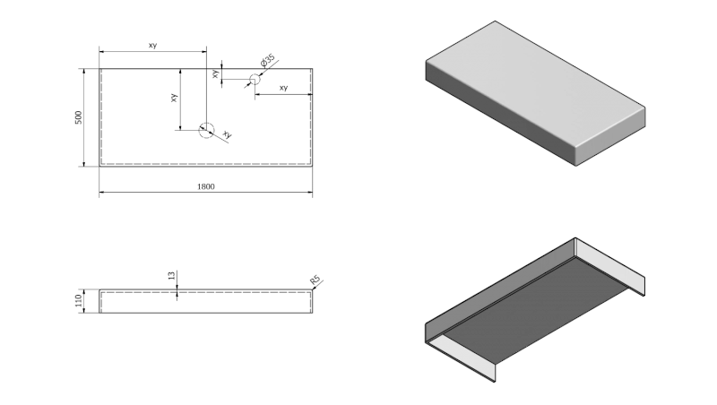 TAILOR rockstone deska 180x50 cm, provedení límce C TR180C
