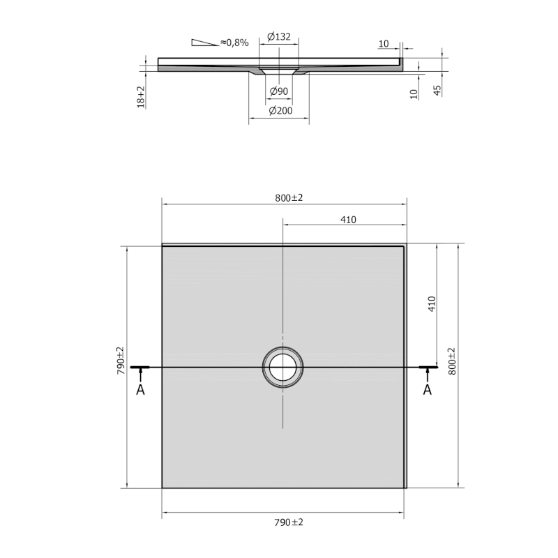 MIRAI sprchová vanička z litého mramoru, čtverec 80x80x1,8cm, bílá 73182