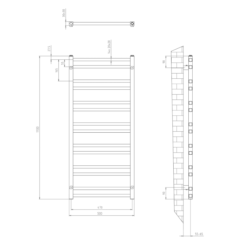 METRO DOS otopné těleso 500x1100 mm, černá mat IR432TB
