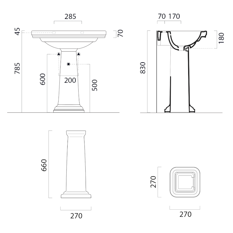 CLASSIC keramický sloup k umyvadlu 66x27cm, bílá ExtraGlaze 877011