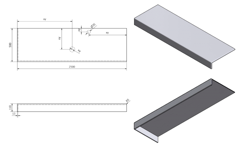 TAILOR rockstone deska 250x50 cm, provedení límce L TR250L