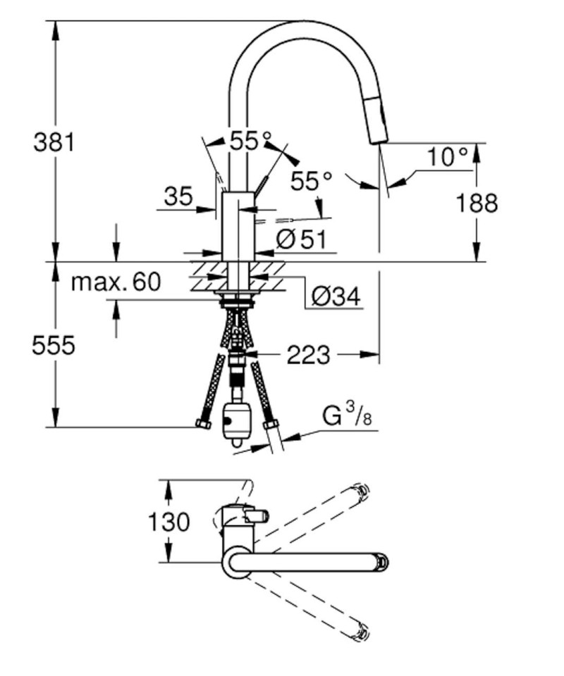 Eurosmart Cosmopolitan Dřezová baterie s výsuvnou sprškou, chrom GROHE 31481001