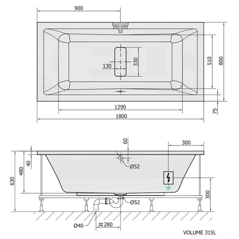 MARLENE hydromasážní vana, 180x80x48cm, Attraction Hydro-Air, chrom 72034.4010