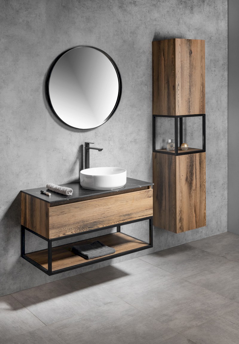 SKARA umyvadlová skříňka 100x50x45cm, černá mat/dub collingwood CG009-1919