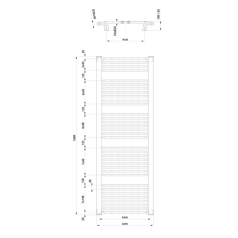 ORBIT otopné těleso s bočním připojením 600x1680 mm, bílá ILO66T