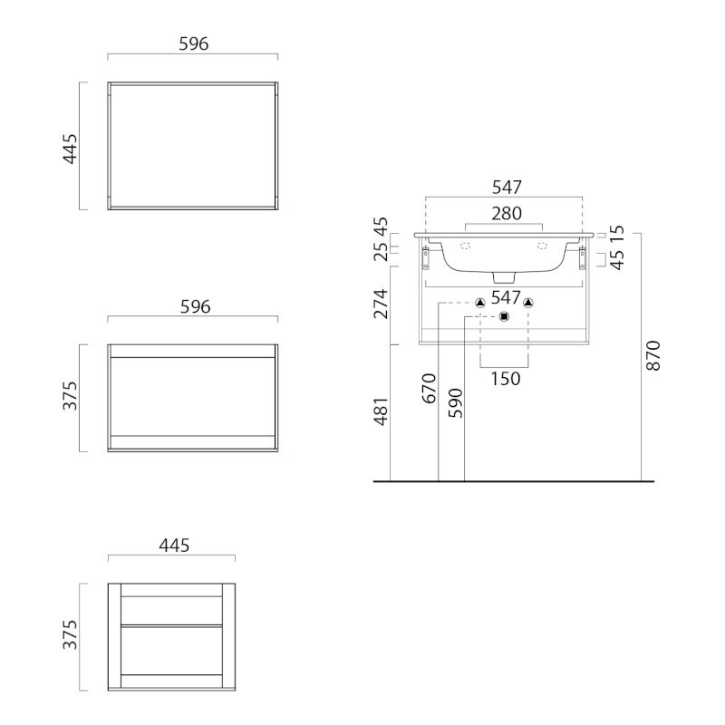 PURA konstrukce pod umyvadlo 62x46cm, černá mat MSP6228