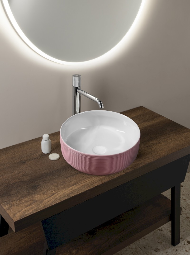 ARDEA keramické umyvadlo na desku, Ø 41cm, růžová AR041