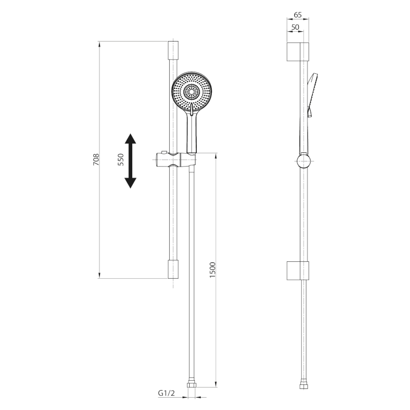 Sprchová souprava, posuvný držák 708mm, zlato mat SC715GB