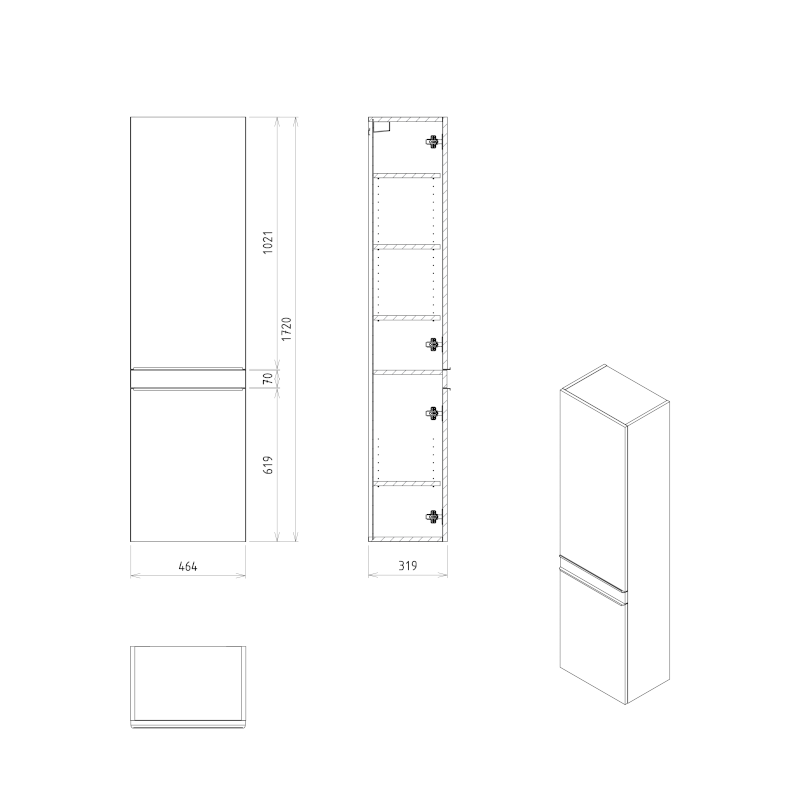 SITIA skříňka vysoká 46,7x172x32cm, 2x dvířka, levá/pravá, borovice rustik SI450-1616