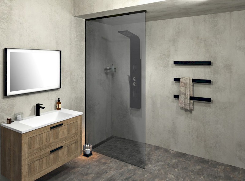 ARCHITEX sada pro uchycení skla, podlaha-stěna-strop se spádovou lištou, 1615x2600mm, levá, černá mat AX2616BL