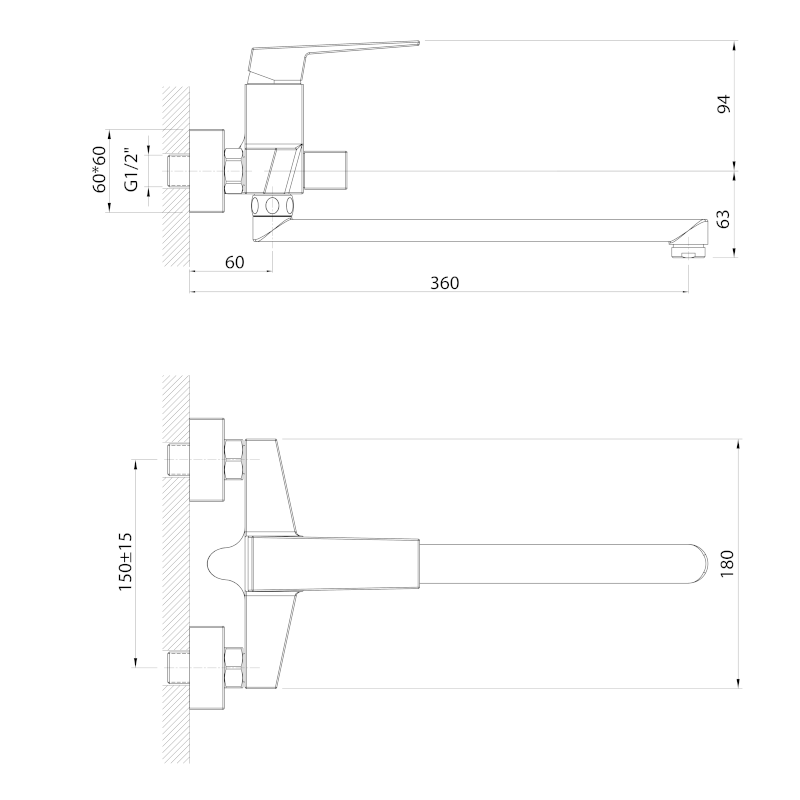 RITMO nástěnná umyvadlová/vanová baterie, chrom RT015