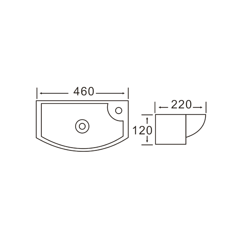CARLON keramické umývátko, 45x23cm, otvor pro baterii vpravo, bílá AR458