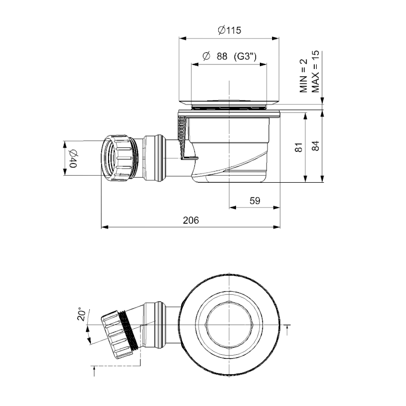 Vaničkový sifon, průměr 90mm, DN40, odtok v mezikruží, krytka bílá 17924W