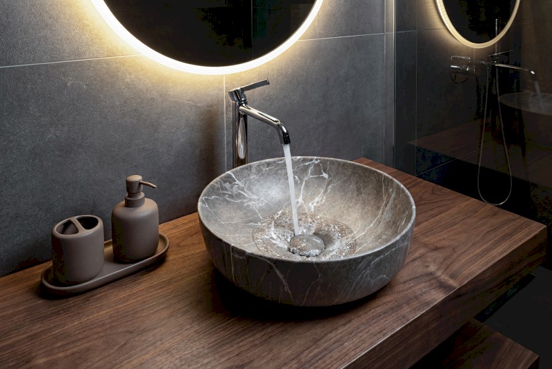 RONDEA keramické umyvadlo na desku Ø 41cm, breccia mramor AR445BM