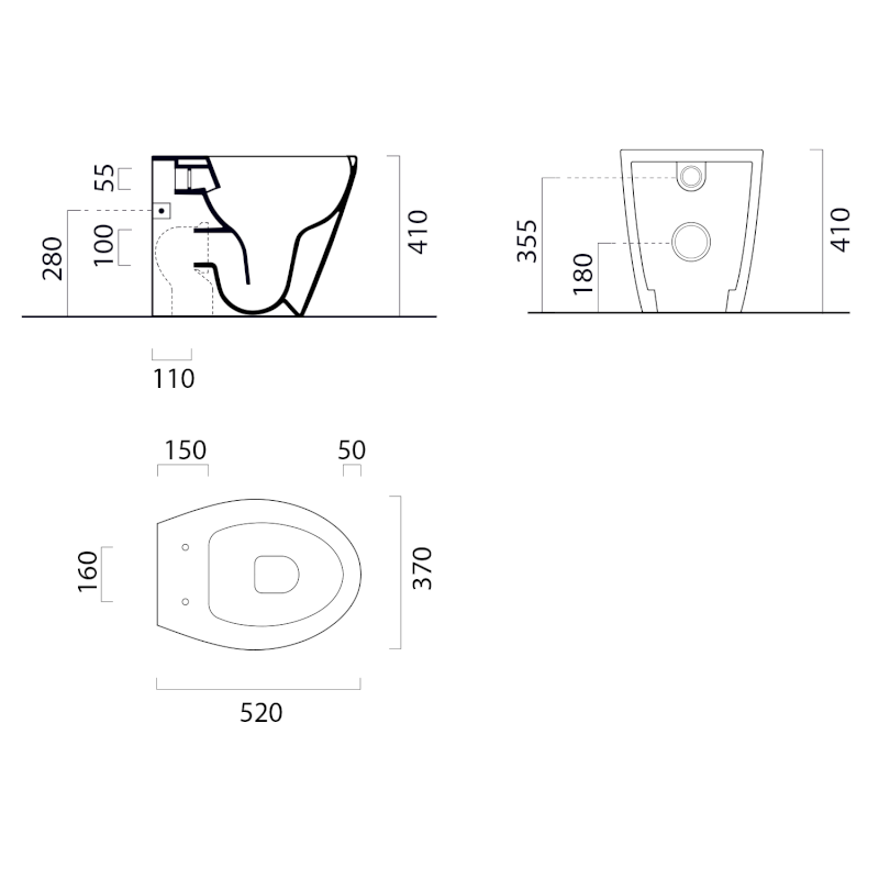 MODO WC mísa stojící, Swirlflush, 37x52cm, spodní/zadní odpad, creta dual-mat 981008