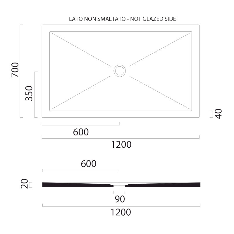 Keramická sprchová vanička, obdélník 120x70x2cm, creta mat 46120708