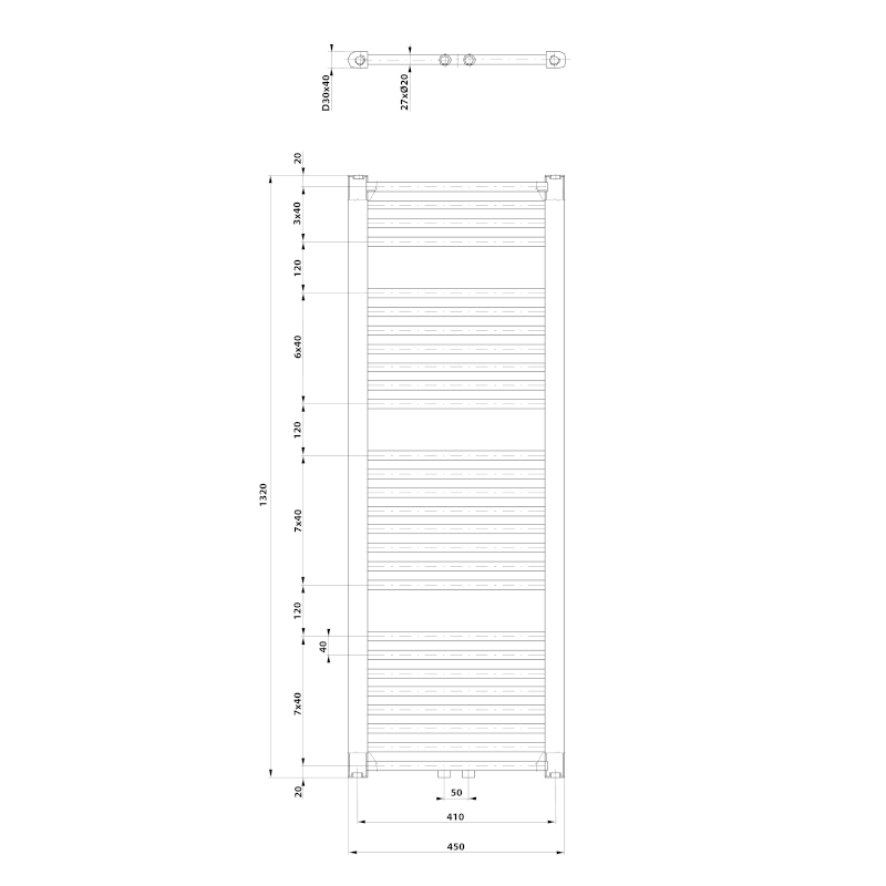 DIRECT otopné těleso se středovým připojením, 450x1320 mm, bílá ELM34T