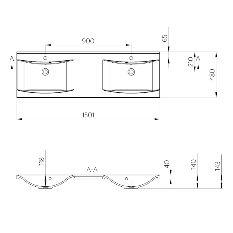 LUCIOLA dvojumyvadlo, litý mramor, 150x48cm, bílá 50154