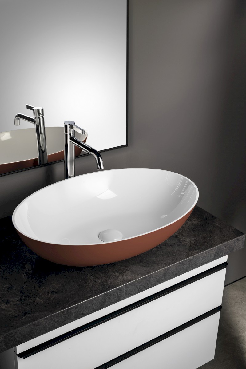 BANERA OVAL umyvadlo na desku, litý mramor, 60x40cm, bílá/hnědá mat 14397.72