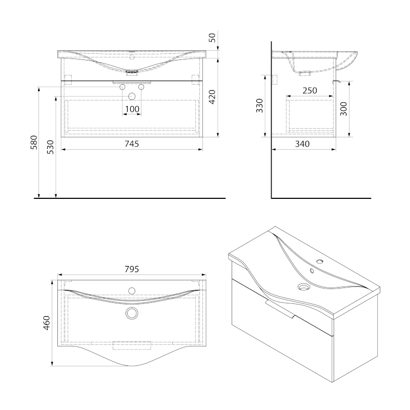 AKIRA umyvadlová skříňka 74,5x42x34cm, bílá AK280