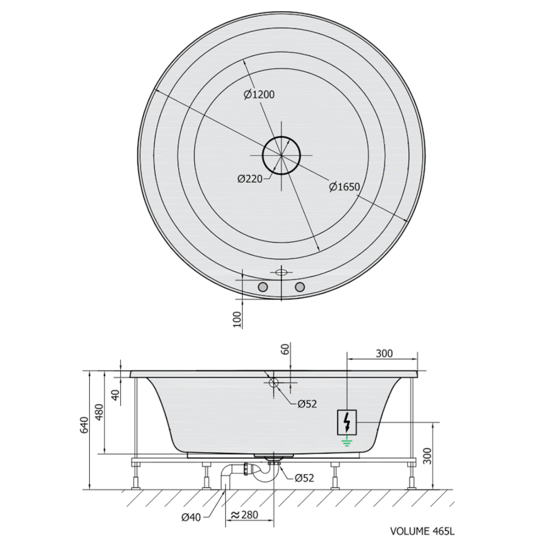 OBLO hydromasážní vana, 165x48cm, Attraction Hydro-Air, chrom 72840.4010