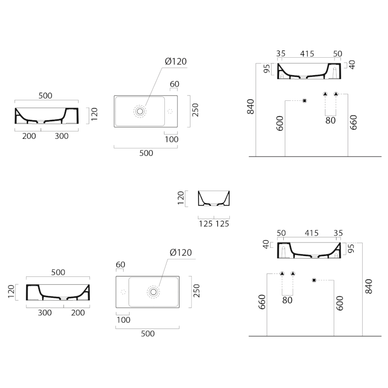 KUBE X keramické umývátko 50x25cm, pravé/levé, černá mat 9486126