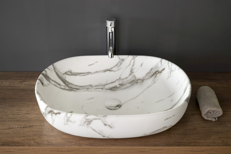 CALEO keramické umyvadlo na desku, 60x42cm, bianco carrara CA590BC