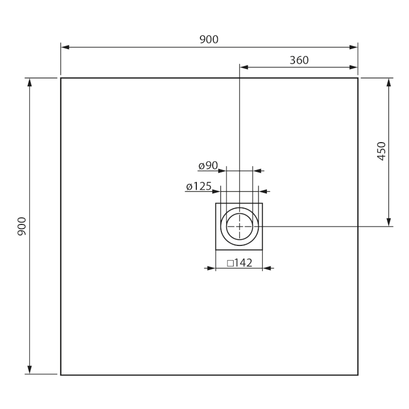 MITIA sprchová vanička z litého mramoru, čtverec 90x90cm, světle šedá PMSS9090