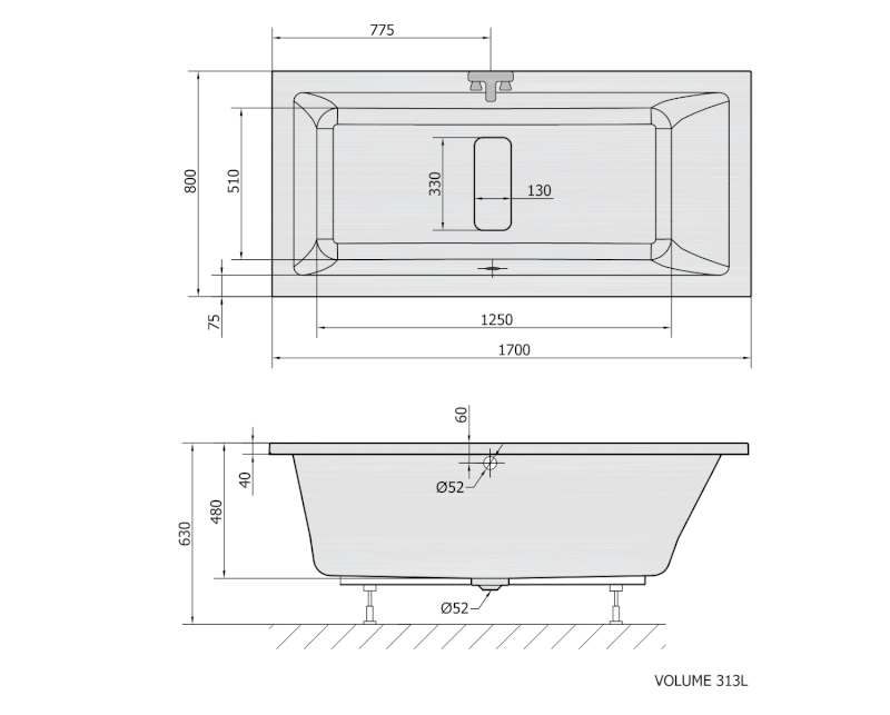 MARLENE obdélníková vana 170x80x48cm, bílá 72403