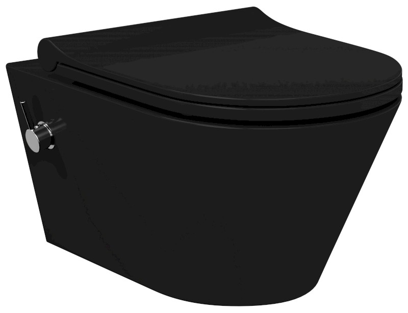 AVVA CLEANWASH závěsná WC mísa, integrovaná baterie a bidet. sprška, Rimless, 35,5x53cm, černá mat 100315-110