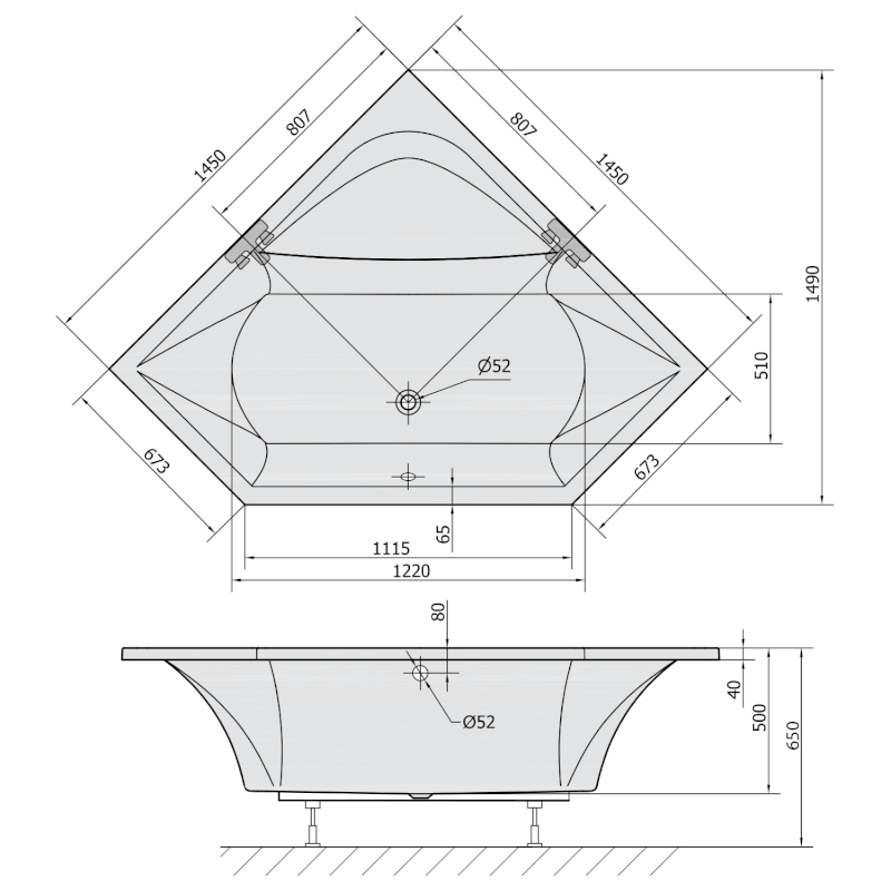 FLOSS rohová vana 145x145x50cm, bílá 98611