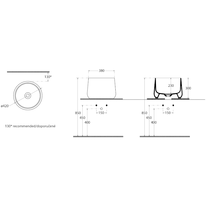 ALLEGRO keramické umyvadlo vysoké, průměr 42cm, bílá 10AL66042