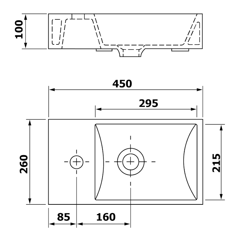 MINOS keramické umývátko, 45x26cm, baterie vlevo, bílá 4757