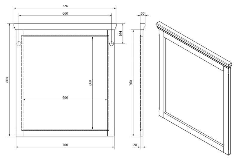 CROSS zrcadlo v dřevěném rámu 70x80cm, starobílá CR212