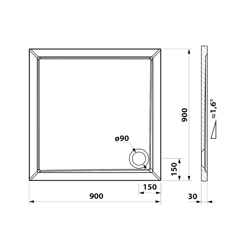 ELSE sprchová vanička z litého mramoru, čtverec 90x90cm, bílá 800.112.4