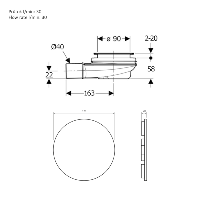 MIRAI vaničkový sifon, průměr 90mm, DN40, krytka gun metal 72730GM