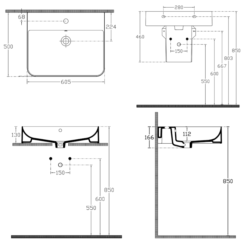SOTT AQUA keramické umyvadlo závěsné/na desku, 61x50cm, bílá 10SQ51061