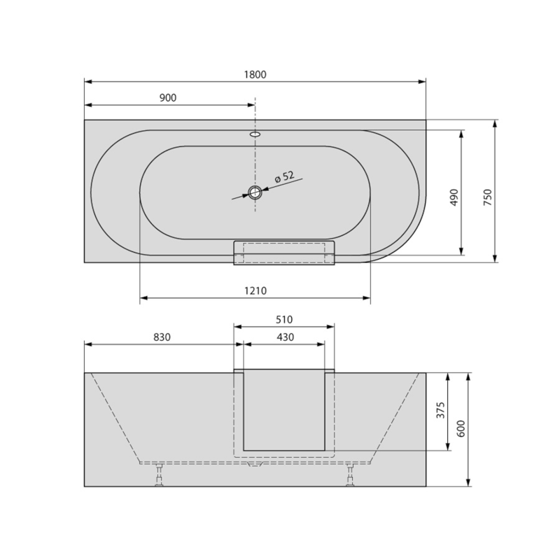 PORTAS L asymetrická vana s dvířky, 180x75x60cm, bílá 75551