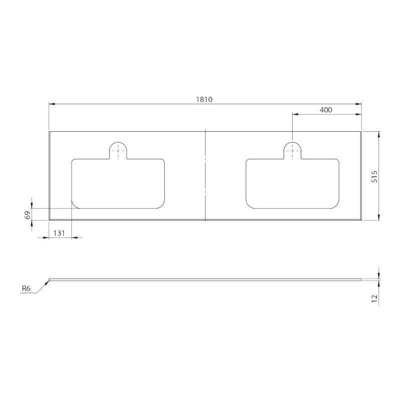 BRAHEA deska rockstone se 2 otvory 181x51,5cm (80+20+80cm), bílá mat BL181-0101-80