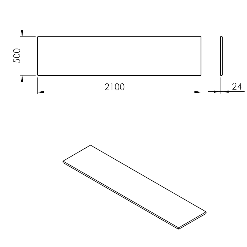 PLATO deska Rockstone 2100x24x500mm, bílá mat PL210-0101